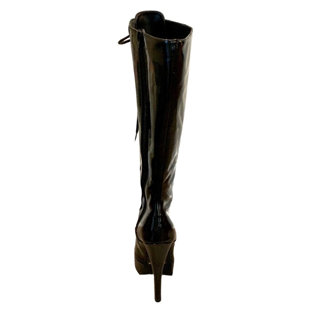 Delicious Knee High Stiletto Patent Leather Black Lace Up Platform Boots 6 Troy - Picture 6 of 10